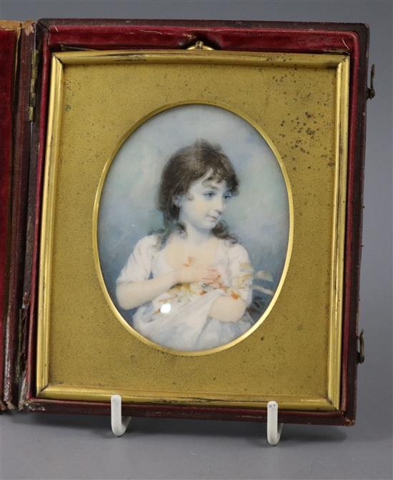 Attributed to Sanders, portrait miniature of Lady Norton on ivory, 8 x 6.3cm, oval, cased